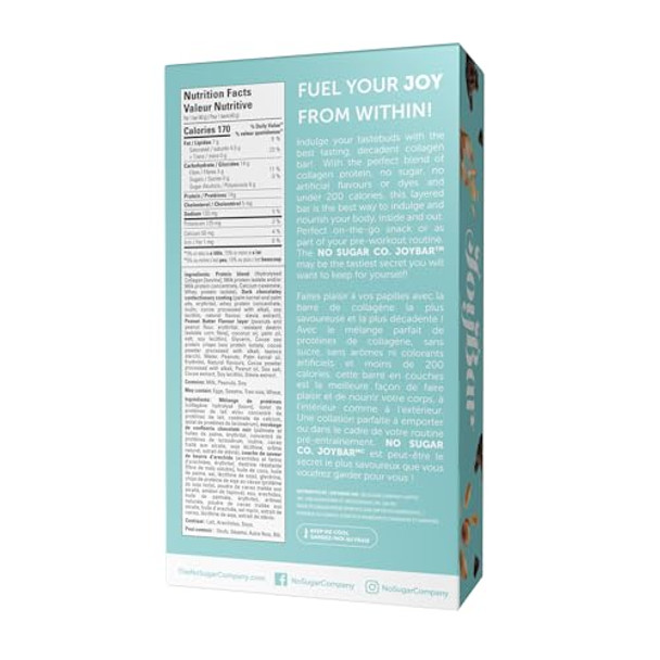 No Sugar Joybar Collagen Bar Chocolate Peanut Butter 0G Sugar 14G Protein Nourish Inside & Out Low Calorie High Protein Snack Supports Skin Hair Nails & Joint Health 12 Pack