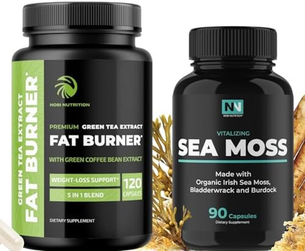 Irish Sea Moss And Green Tea Weight Loss Pills Metabolism Booster & Thyroid Support With Bladderwrack Burdock Root & Green Coffee Appetite Suppressant & Immune Support 90 & 120 Capsules