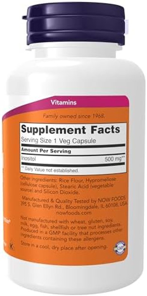Now Foods Supplements Inositol 500 Mg Healthy Membrane Function Cellular Health 100 Veg Capsules