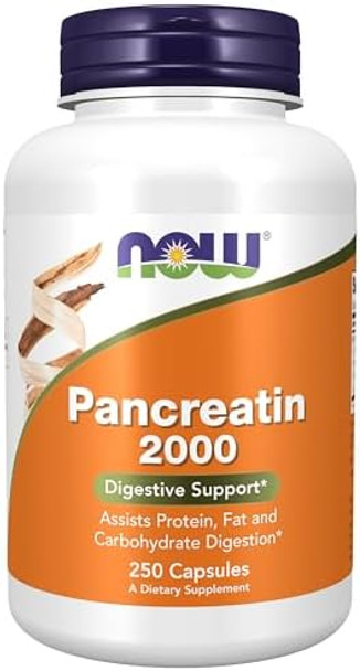 Now Foods Supplements Pancreatin 2000 With Naturally Occurring Protease (Protein Digesting) Amylase (Carbohydrate Digesting) And Lipase (Fat Digesting) Enzymes 250 Capsules