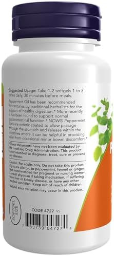 Now Foods Supplements Peppermint Gels With Ginger & Fennel Oils Enteric Coated Digestive Support 90 Softgels