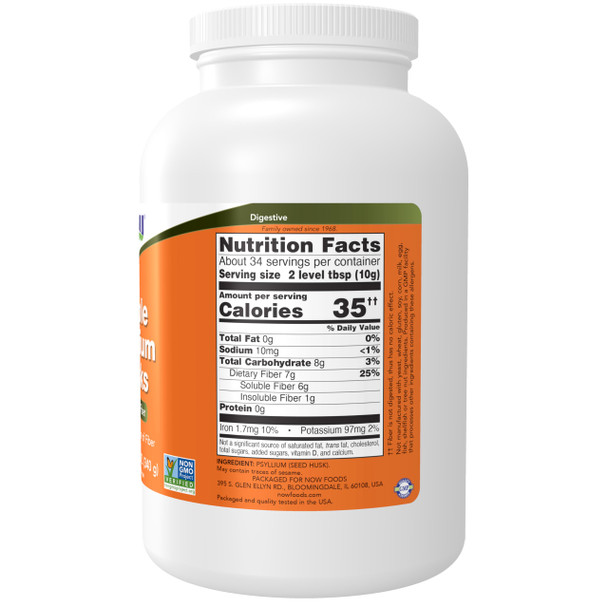 Now Foods Supplements Whole Psyllium Husks Granule Nongmo Project Verified Soluble Fiber 12Ounce