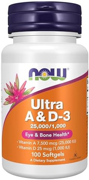 Now Foods Supplements Vitamin A & D3 25000/1000 Iu Eye Health Essential Nutrition 100 Softgels
