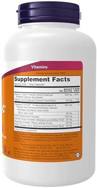 Now Foods Supplements Alphasorbc 500 Mg With Threonic Acid & Alpha Lipoic Acid Enhanced 180 Veg Capsules