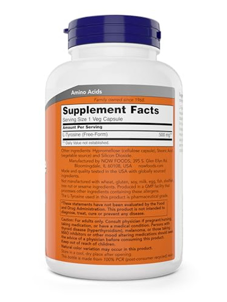 Now Foods Ltyrosine 500Mg 300 Capsules Non Gmo Supports Mental Alertness 500 Mg Caps Form Supplement