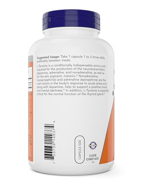 Now Foods Ltyrosine 500Mg 300 Capsules Non Gmo Supports Mental Alertness 500 Mg Caps Form Supplement
