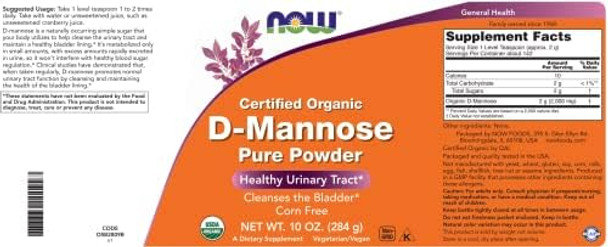Now Foods Pure Organic Dmannose 10 Oz Powder (Pack Of 2) Bladder Cleanse And Urinary Tract Health Supplement Nongmo Vegan Friendly 2000Mg / 2 Grams Per Serving