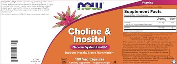 Now Choline & Inositol 180 Vegetarian Capsules (Pack Of 2) Now Choline & Inositol 180 Vegetarian Capsules (Pack Of 2)