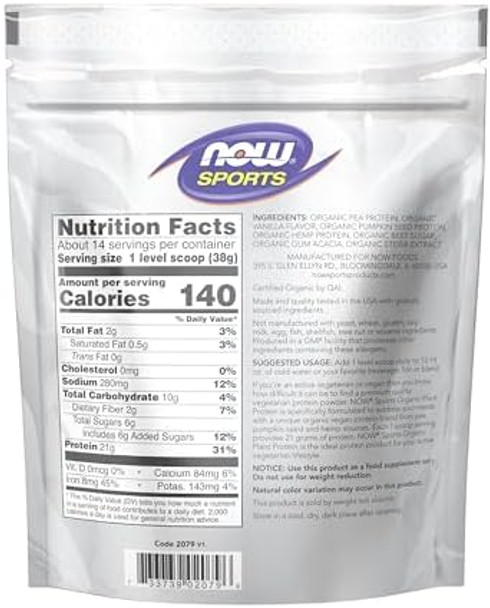Now Foods Sports Organic Plant Protein Vanilla Flavor Vegan Powder 1 Lb.