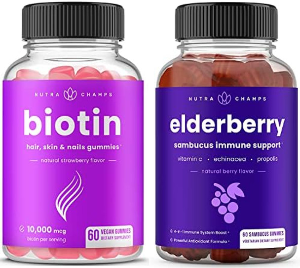 Nutrachamps Biotin Gummies And Elderberry Gummies Bundle