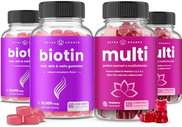 Nutrachamps Biotin Gummies (2 Pack) And Womens Multivitamin Gummies (2 Pack) 4 Pack Bundle