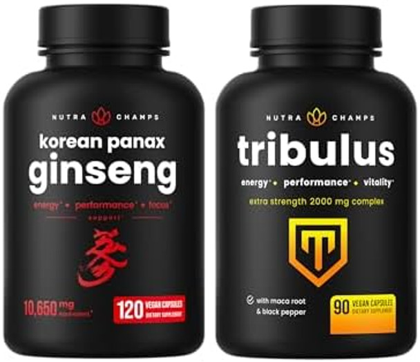 Nutrachamps Korean Ginseng Capsules And Tribulus Capsules 2 Pack Bundle