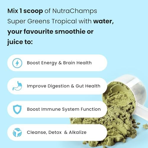 Nutrachamps Super Greens Tropical & Super Mushrooms: Ultimate Brain Gut & Body Boost
