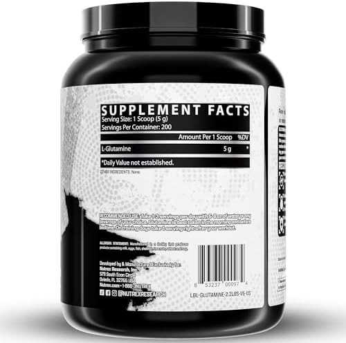 Nutrex Research Creatine Monohydrate Powder 200 Serv & L Glutamine Powder 200 Serv Bundle