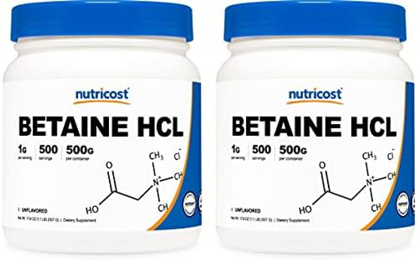 Nutricost Betaine Hcl Powder 500 Grams Gluten Nongmo