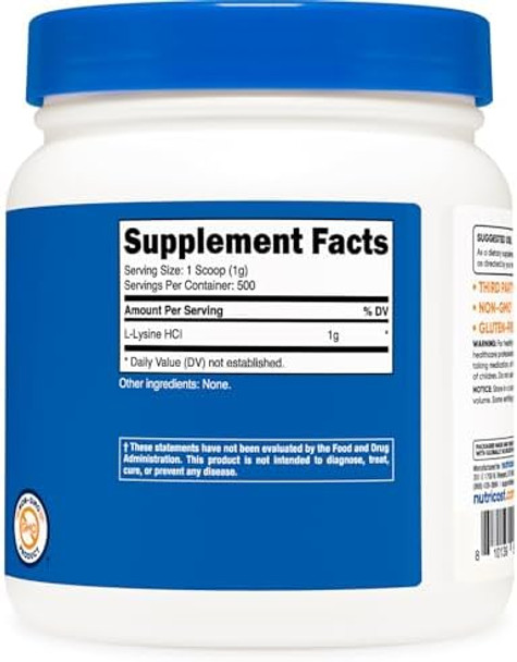 Nutricost Llysine Powder 500 Grams Pure Llysine Nongmo Gluten