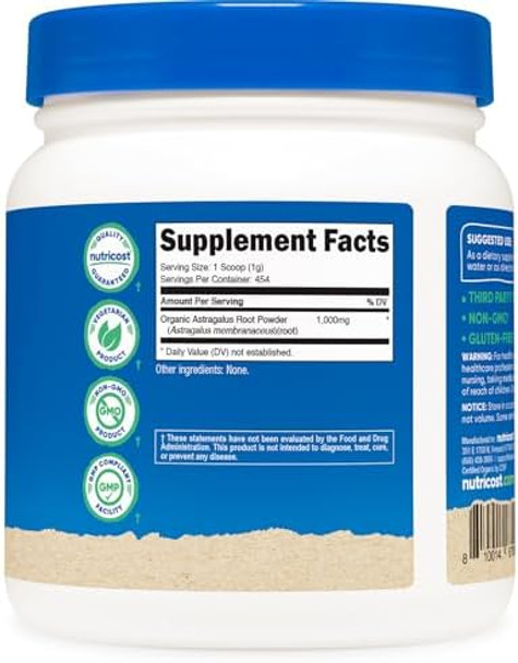 Nutricost Organic Astragalus Root Powder 1Lb Gluten Nongmo Vegetarian