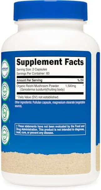 Nutricost Reishi Mushroom Capsules 1500Mg 60 Servings Ccof Made With Organic Reishi Mushroom Vegetarian Gluten 750Mg Per Capsule 120 Capsules