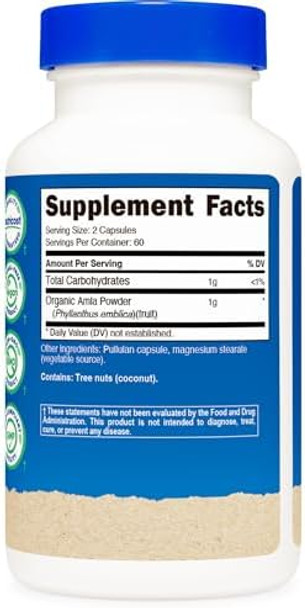 Nutricost Amla 1000Mg 120 Vegetarian Capsules Ccof Made With Organic Nongmo Gluten 60 Servings