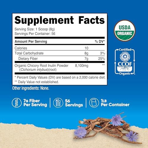 Nutricost Organic Inulin Powder 1Lb (454 Grams) 7 Grams Of Fiber Per Serving From Chicory Root Usda Organic