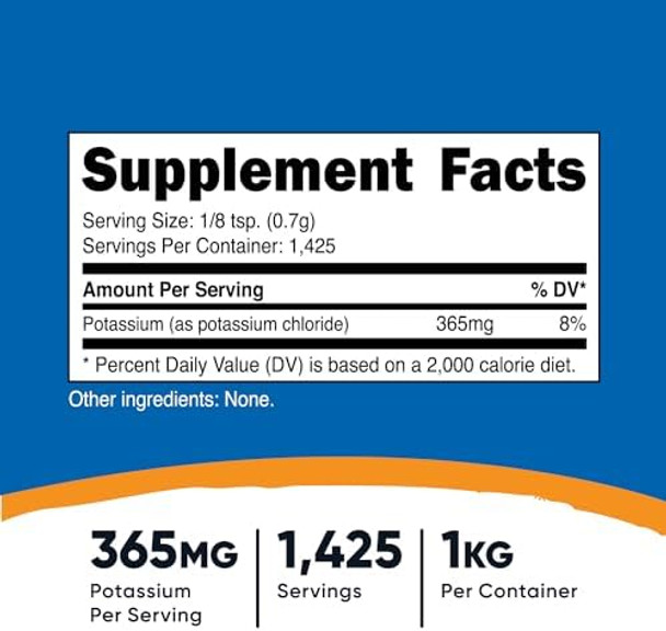 Nutricost Potassium Chloride Powder 1Kg Gluten Nongmo