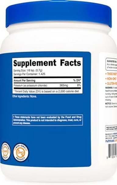 Nutricost Potassium Chloride Powder 1Kg Gluten Nongmo