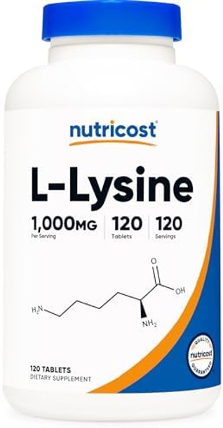 Nutricost Llysine 1000Mg 120 Tablets Gluten Nongmo And Vegetarian Friendly