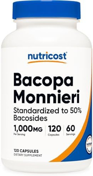 Nutricost Bacopa Monnieri 1000Mg 120 Capsules (60 Servings) Nongmo Gluten And Vegetarian Friendly