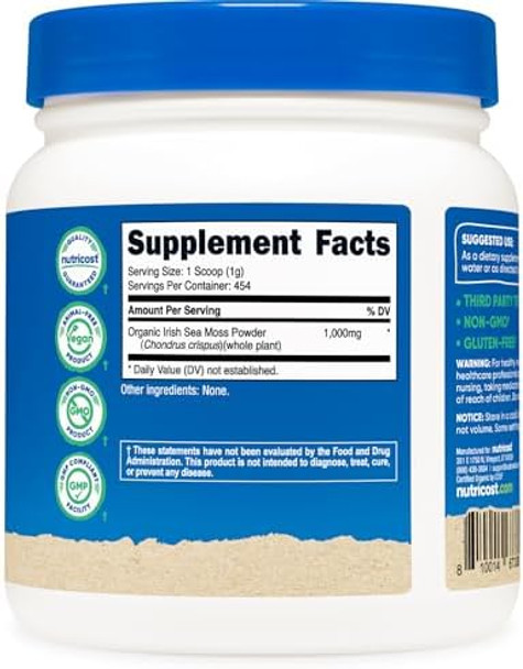 Nutricost Organic Irish Moss Powder (1 Lb) Gluten Nongmo Vegetarian Friendly