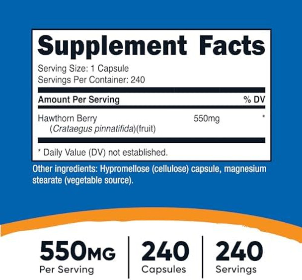 Nutricost Hawthorn Berry Capsules 550Mg 240 Capsules Vegetarian Friendly Nongmo & Gluten