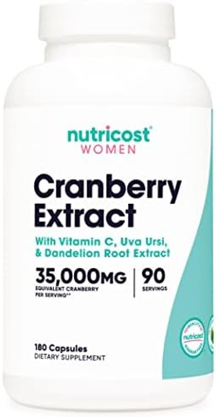 Nutricost Cranberry Extract For Women (35000Mg Equivalent)180 Capsules With Vitamin C Uva Ursi & Dandelion Root Extract Nongmo & Gluten Health Supplement Nutricost Cranberry Extract For Women (35000Mg Equivalent)180 Capsules With Vitamin C Uva Ursi & Dandelion Root Extract Nongmo & Gluten Health Supplement