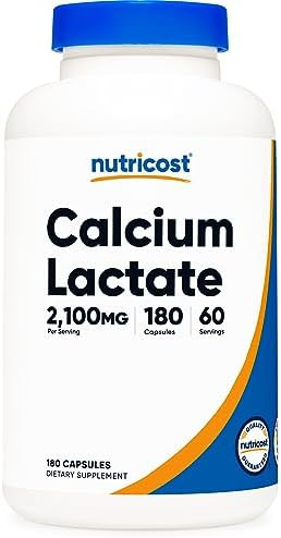 Nutricost Calcium Lactate 2100Mg 180 Capsules Vegan Nongmo And Gluten 60 Servings