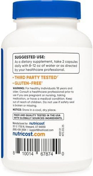 Nutricost Keratin Hydrolized Peptide Capsules 500Mg 120 Capsules (60 Servings) Nongmo Gluten Formula