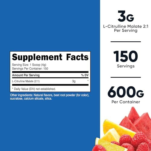 Nutricost Lcitrulline Malate 2:1 (600G) Fruit Punch Workout Support Muscle Performance Nitric Oxide Booster Fitness Supplement Powder 75 Servings