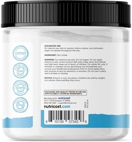 Nutricost Zinc Oxide Powder (500 Grams) 100% Pure No Additives Vegan Nongmo Nutricost Essentials
