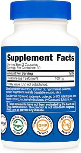 Nutricost Theacrine As Teacrine 100 Mg Per Serving 60 Capsules 30 Servings Vegan Gmo