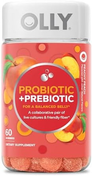 Olly Probiotic + Prebiotic Gummy Digestive Support And Gut Health 500 Million Cfus Fiber Adult Chewable Supplement For Men And Women Peach 30 Day Supply 30 Count