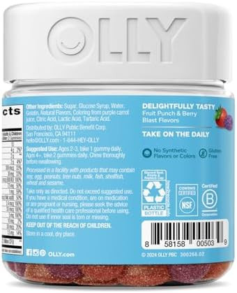 Olly Kids Multivitamin & Probiotic Gummy Digestive Support Vitamins A D C E B Zinc Chewable Supplement Berry Flavor 35 Day Supply 70 Count