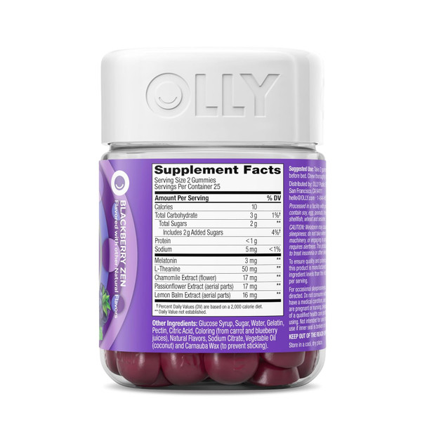 OLLY Restful Sleep Gummy Supplements, Blackberry Zen, 50 Count OLLY Restful Sleep Gummy Supplements, Blackberry Zen, 50 Count