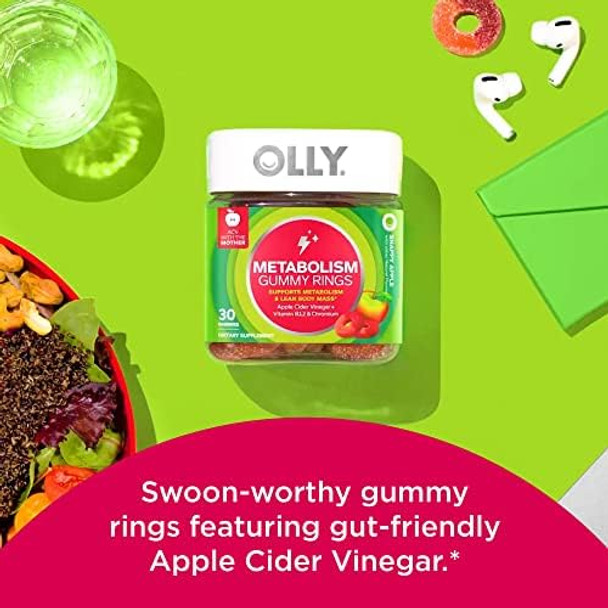 Olly Metabolism Gummy Rings Apple Cider Vinegar Vitamin B12 Chromium & Probiotic + Prebiotic Gummy Digestive Support And Gut Health 500 Million Cfus Fiber