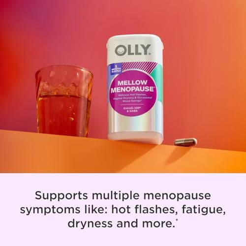 Olly Mellow Menopause Supplements For Women Supports Hot Flashes Vaginal Dryness & Occasional Mood Swings Estrog100 Gaba Vegan Capsules 1 Month Supply 30 Count