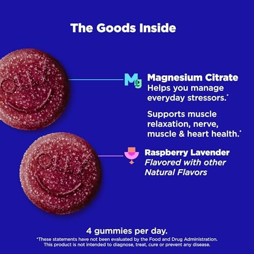 Olly Relaxing Magnesium Gummies Supports Muscle Relaxation Magnesium Citrate Raspberry Lavender Flavor 15 Day Supply 60 Count