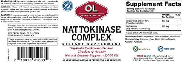 Olympian Labs Nattokinase Complex With Grape Seed Extract Herbal Supplements Superior Heart Health Support 30 Daily Capsules