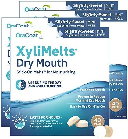 Oracoat Xylimelts For Dry Mouth Night Time Or Day Moisturizing Dry Mouth Adhering Discs Sugar With Xylitol 40 Count 4 Pack Slightlysweet Flavor 8Hour Relief