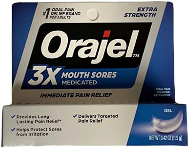 Orajel Oral Pain Reliever For All Mouth Sores Maximum Strength Gel 0.42 Oz 11.9 G (Pack Of 2)