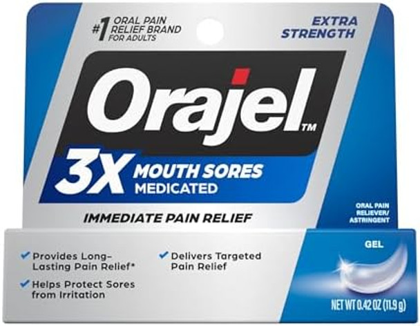 Orajel 3X For Mouth Sores: Maximum Strength Gel Tube 0.42Oz From #1 Oral Pain Relief Brand Orajel 3X For Mouth Sores: Maximum Strength Gel Tube 0.42Oz From #1 Oral Pain Relief Brand