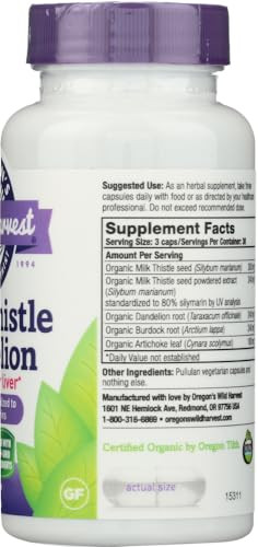 Oregon'S Wild Harvest Milk Thistle Dandelion Extract Standardized To 80% Silymarins (90 Capsules)