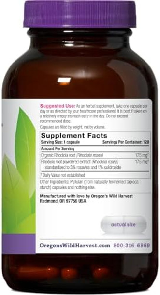 Oregon'S Wild Harvest Rhodiola Capsules Verified Nongmo 120 Count