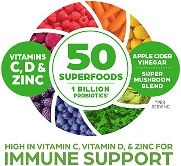Orgain Organic Greens + 50 Superfoods Immunity Up Powder Honeycrisp Apple Immune Support Probiotics Vitamin C D & Zinc Apple Cider Vinegar Ashwagandha Cordyceps & Reishi Mushrooms 0.62Lb