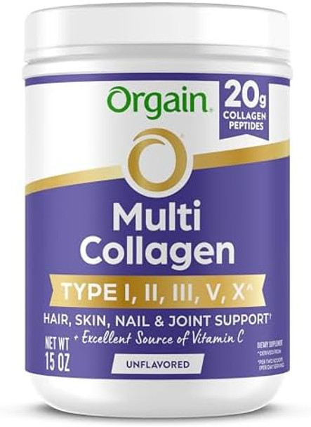 Orgain Hydrolyzed Multi Collagen Powder For Women & Men 20G Collagen Supports Hair Skin Nail & Joint Health Type I Ii Iii V X Vitamin C & Amino Acids Nongmo Unflavored (21 Servings) 15Oz
